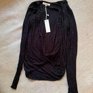NWT Joah Brown Saint Long Sleeve Drapey Wrap Top in Black - Size S/M